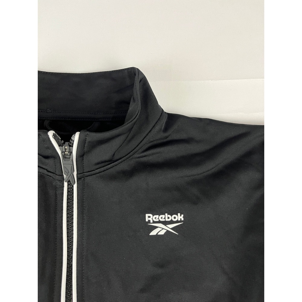 Reebok Womens Black White Track Jacket Full Zip Ribbed Cuffs‎ XS